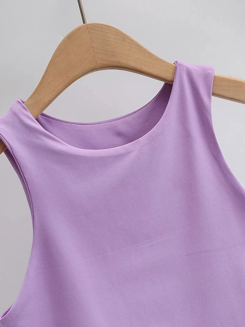 Sexy Slim Tops O-neck Sleeveless Double Nylon Tank Tops 6 Colors