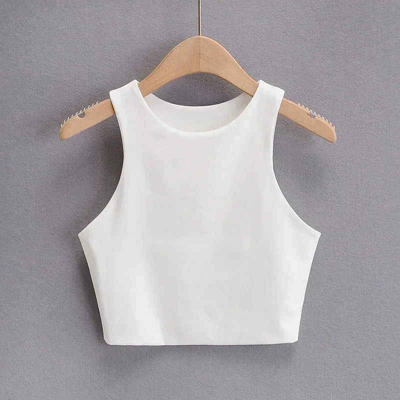 Sexy Slim Tops O-neck Sleeveless Double Nylon Tank Tops 6 Colors