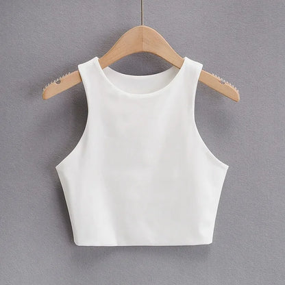 Sexy Slim Tops O-neck Sleeveless Double Nylon Tank Tops 6 Colors