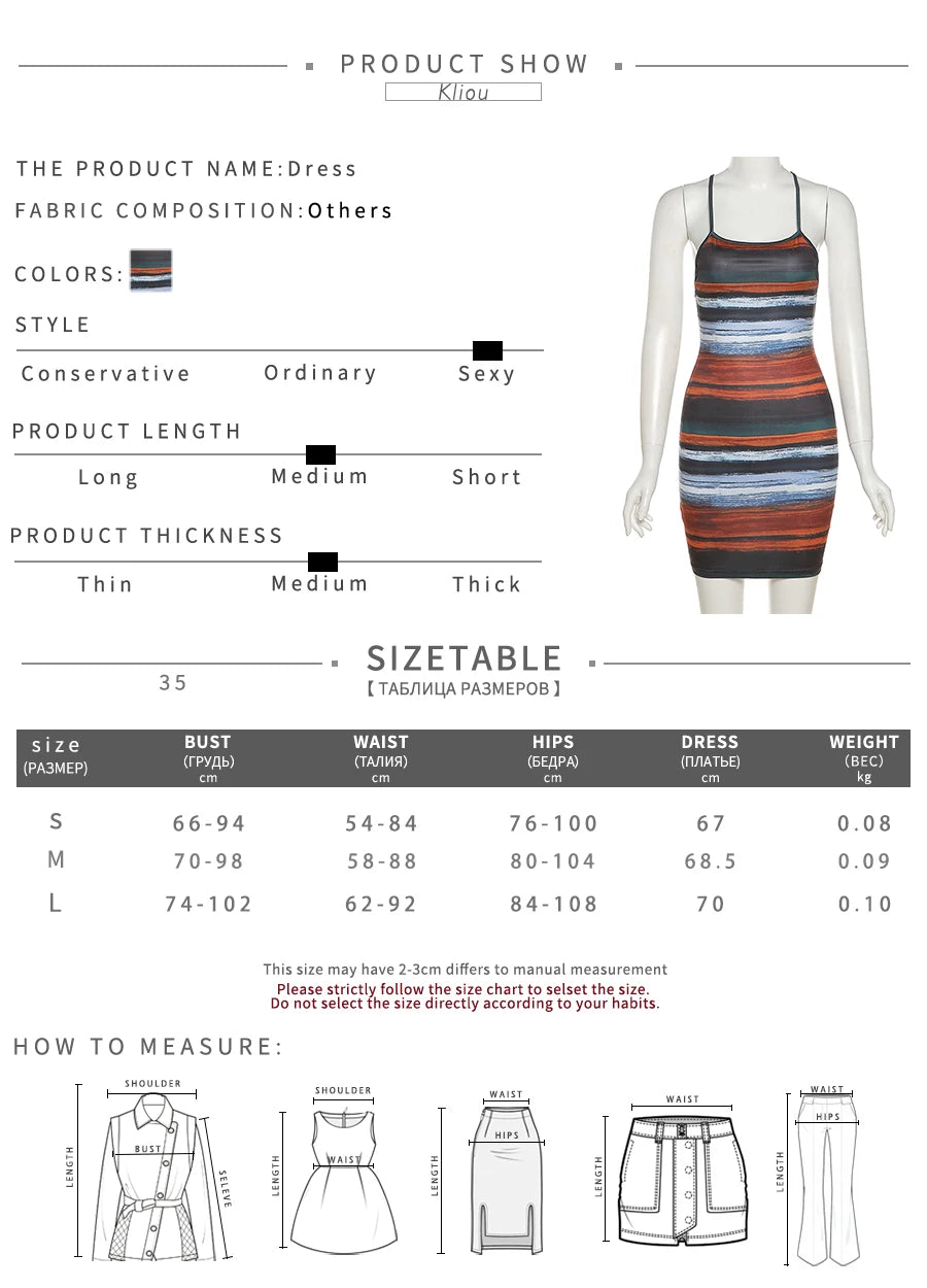 Striped Mini Dresses Aesthetic  Sexy Skinny Slash Neck Camisole Backless