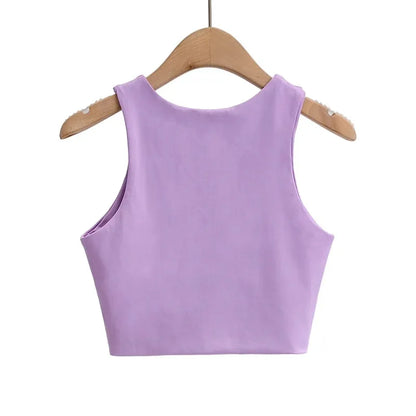 Sexy Slim Tops O-neck Sleeveless Double Nylon Tank Tops 6 Colors