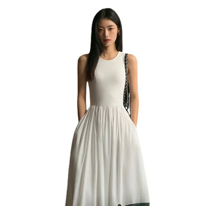 Women Chic A-Line Midi Dresses Female Bodycon Elegant Black White