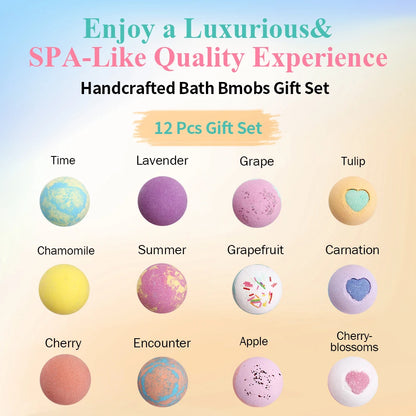 Bath Bombs Gift Set - 12Pack Handmade Natural & Organic Ingredients, Spa Relaxing