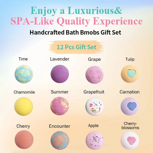 Bath Bombs Gift Set - 12Pack Handmade Natural & Organic Ingredients, Spa Relaxing