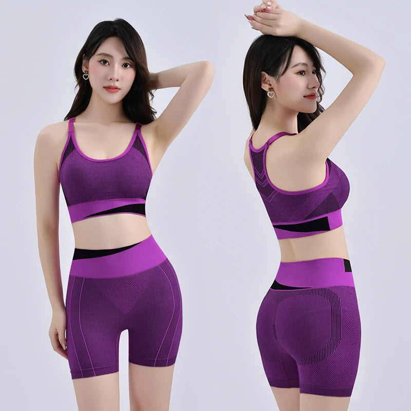 2 Piece Yoga Set Women Running Shorts and Sports  Bra