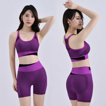 2 Piece Yoga Set Women Running Shorts and Sports  Bra