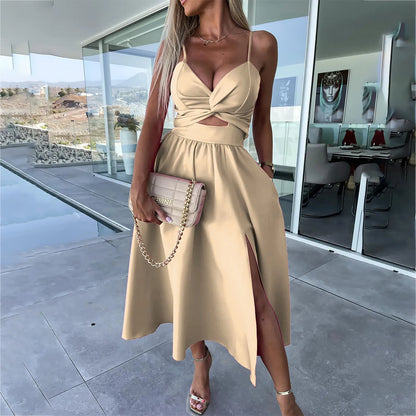 sexy party dresses V-Neck Big Swing Slimming Backless Sleeveless