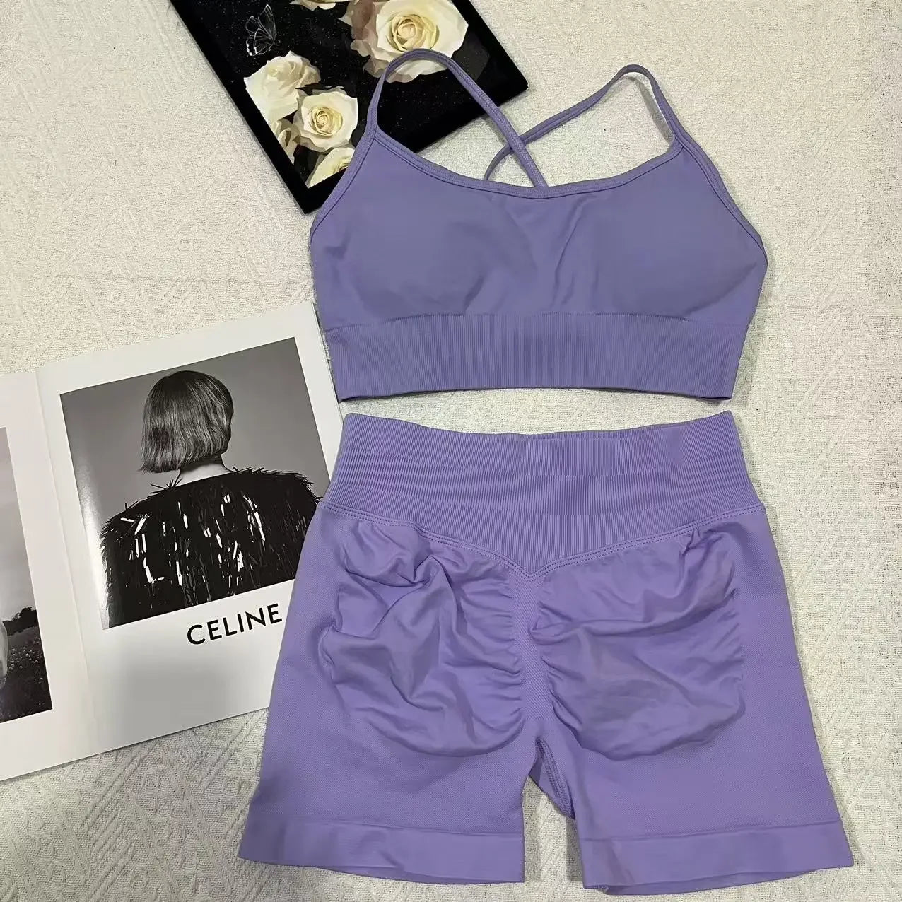 2 Women's Yoga Suits  Sports Bra with Impact Shorts