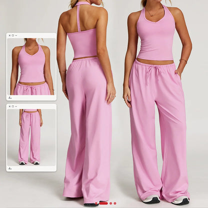 Set 2 Pieces Wide leg straight pants Tracksuit Sports Tank Top