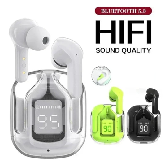 Bluetooth-Compatible Noise Canceling Translucent Earphones with Digital Display Charging Case