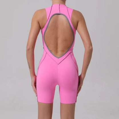 1 piece Sexy jumpsuit Hip-lifting Open Back Hollow-out Splicing