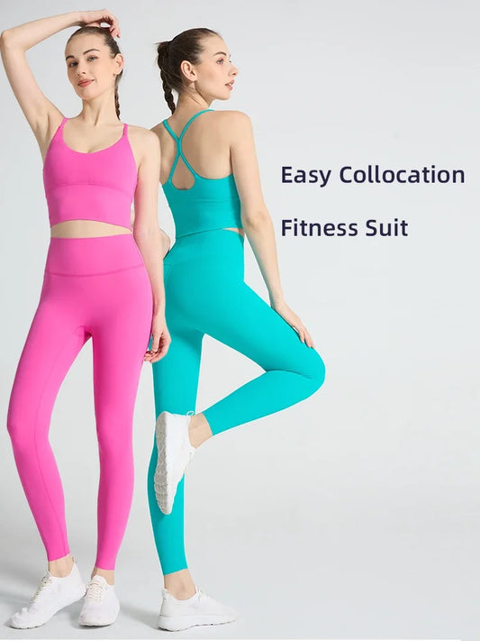 2PCS Yoga Set Crop Top High Waist Legging Fitness Bra Set Breathable
