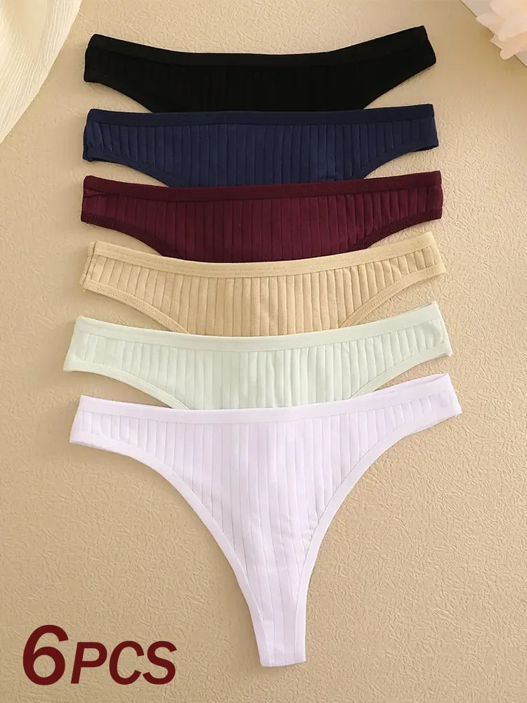 6Pcs/Set Women Cotton Thongs Panties Low Rise G-String