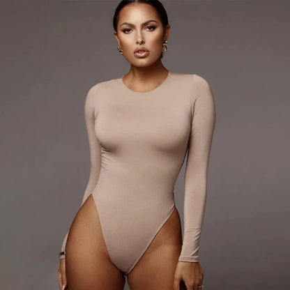 O Neck Long Sleeve Solid White Sexy Bodysuit