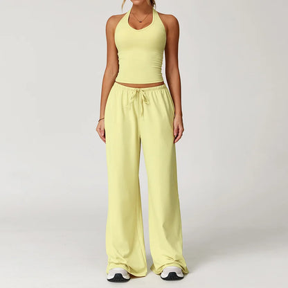 Set 2 Pieces Wide leg straight pants Tracksuit Sports Tank Top