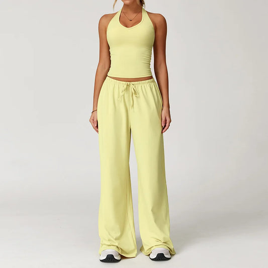 Set 2 Pieces Wide leg straight pants Tracksuit Sports Tank Top
