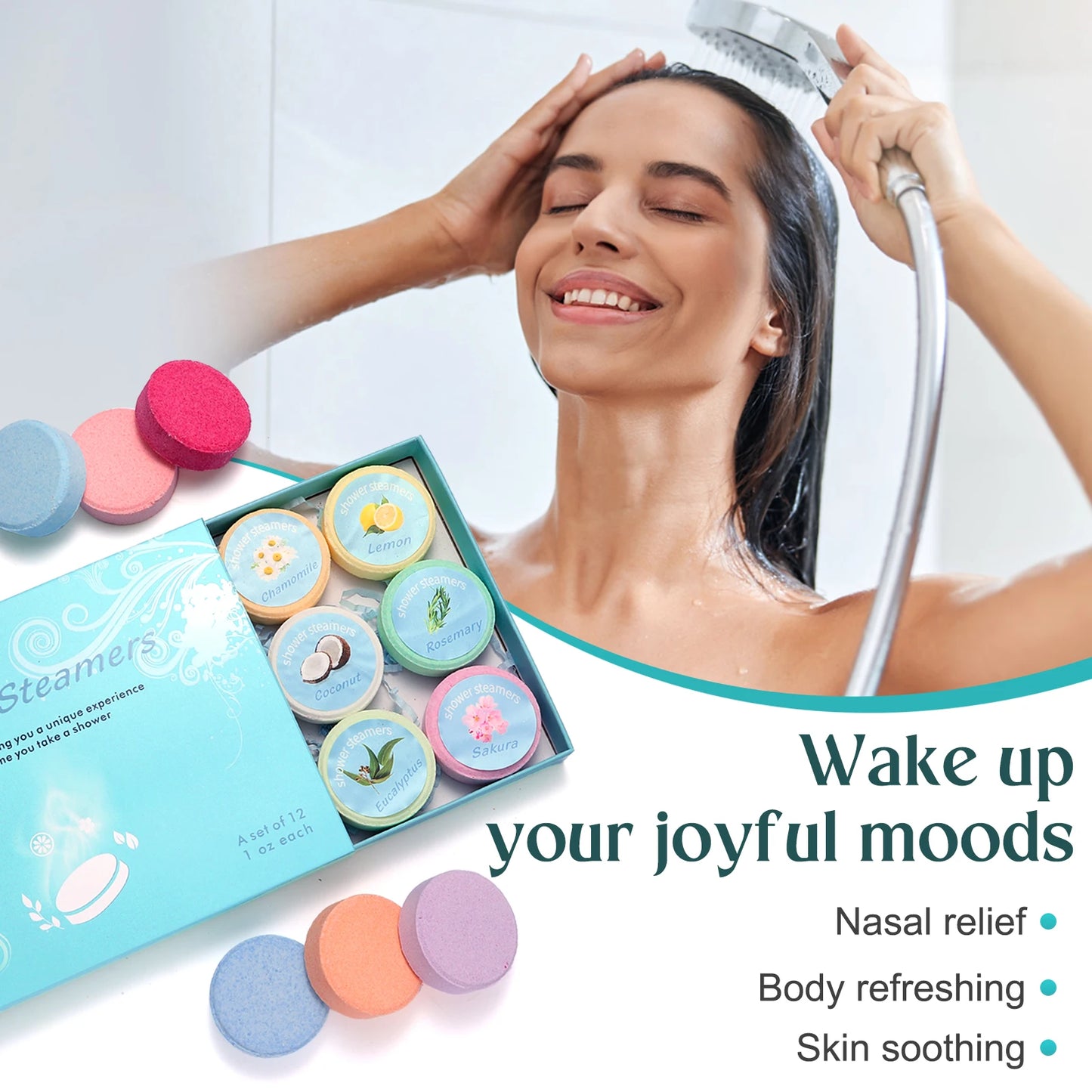 Shower Steamers Aromatherapy - 12 Pack Shower Bombs with Essential Oils Mint Eucalyptus Scent for Shower,