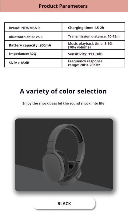 Fashion Wireless Bluetooth Headphones Over Ear HIFI Stereo Headsets