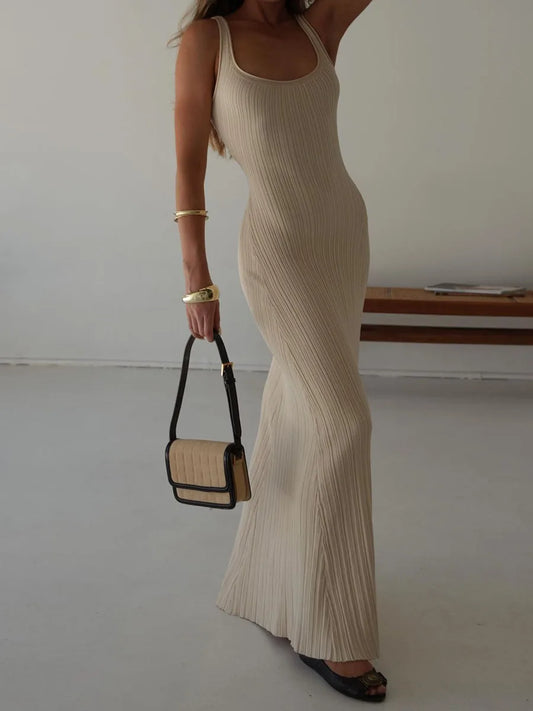 Women Knit Tank Sleeveless U-Neck Party Long Dress