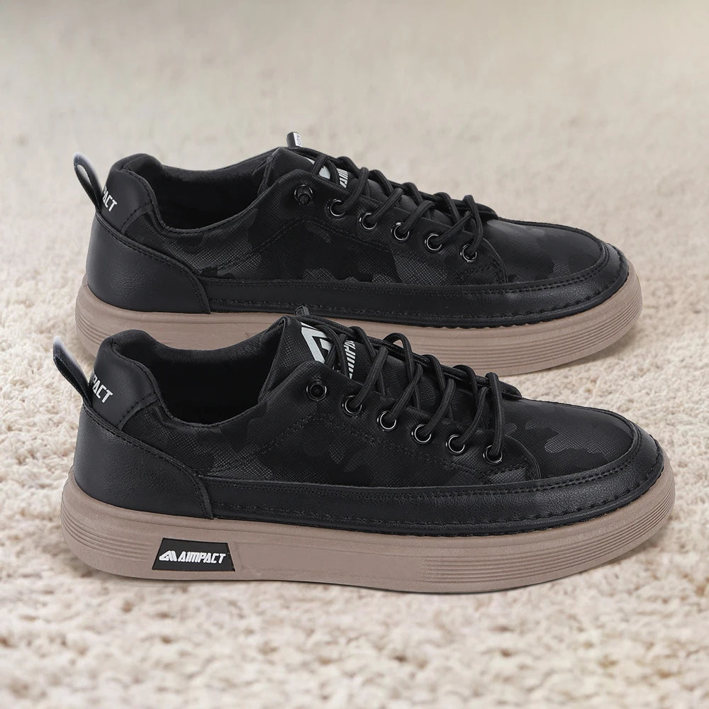 Men's Punk Skate Shoes w/Leather & Canvas, Breathable Elevated Platform