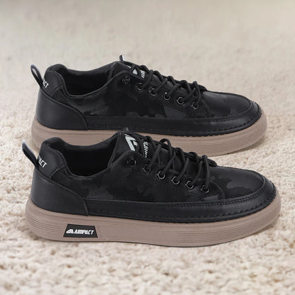 Men's Punk Skate Shoes w/Leather & Canvas, Breathable Elevated Platform