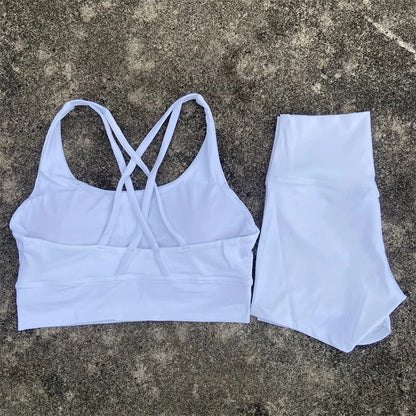 Yoga Set 2 Piece Cross Back Bra Top High Waist Shorts