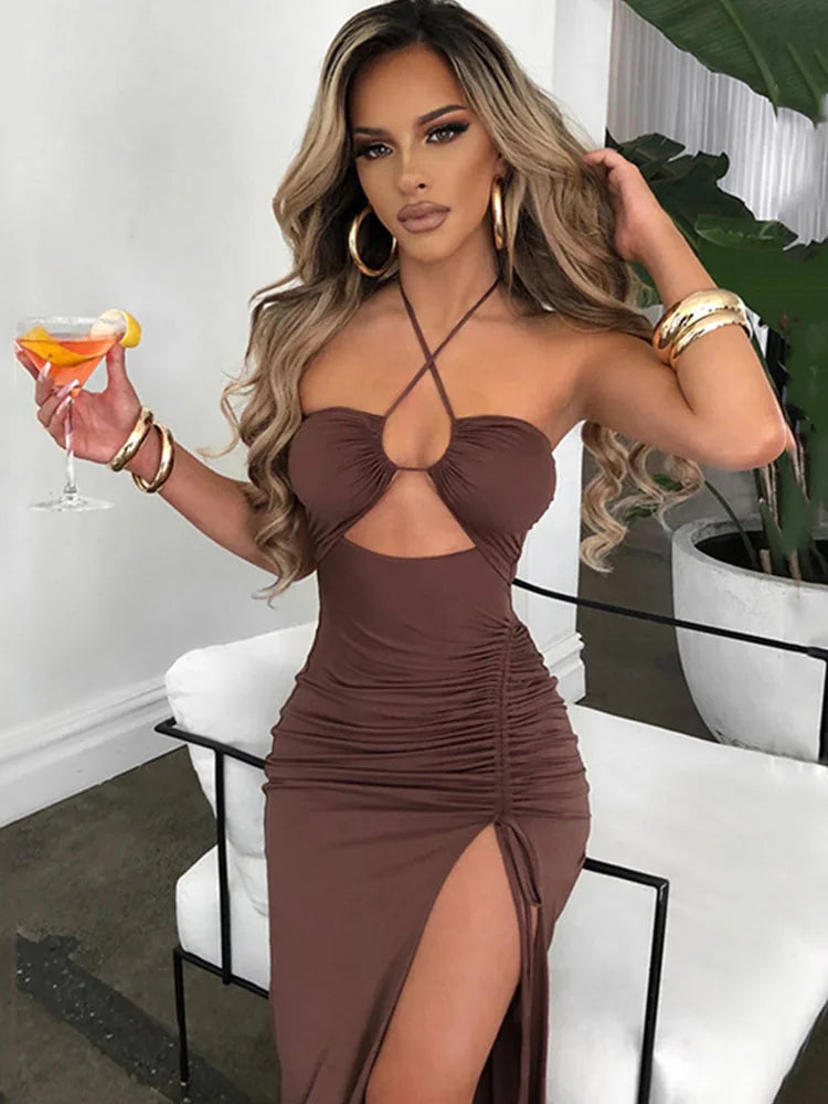 Sleeveless Sexy Female Midi Backless Dresses Slim