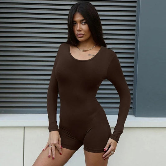 Playsuits For Women Long Sleeves O-Neck Rompers