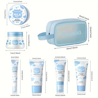 Skin Care Set  Facial Cleanser & Body Scrub & Hand Wax & Eye Cream & Sunscreen & Storage Bag