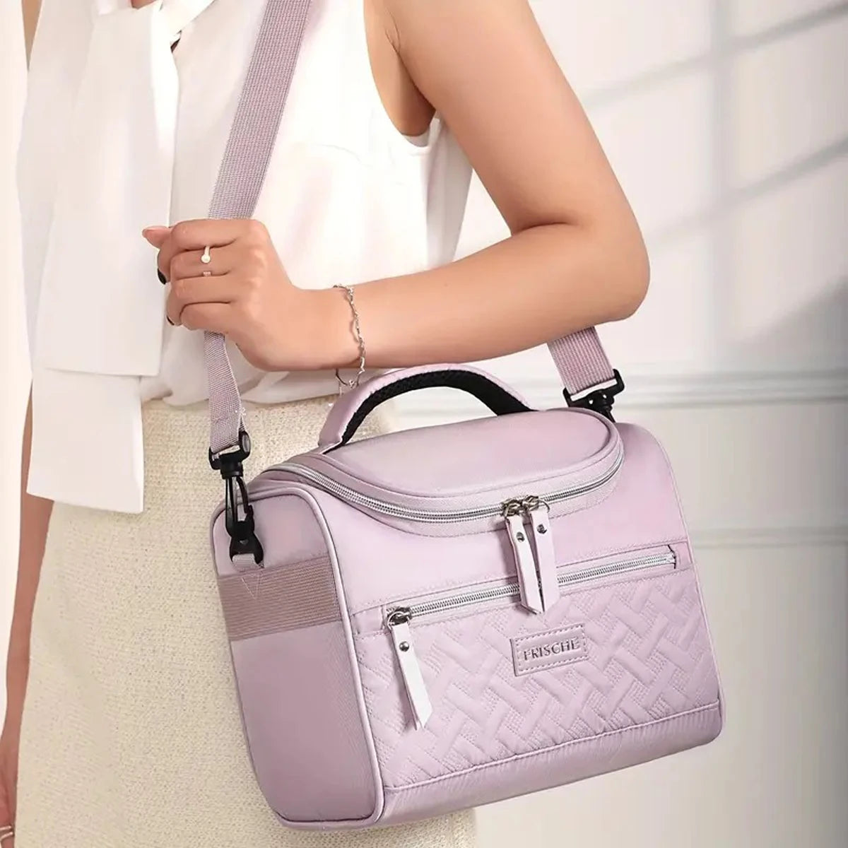 Large Insulated Lunch Bag Cooler Hand washable durable polyester with padded shoulder strap for work, school, picnics