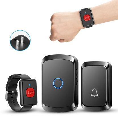 Wireless Elderly Caregiver Pager SOS Call Button Watch Wireless Doorbell