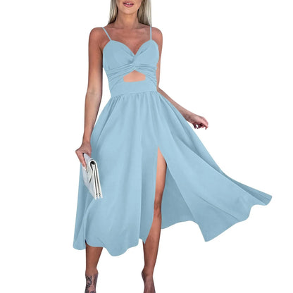 sexy party dresses V-Neck Big Swing Slimming Backless Sleeveless