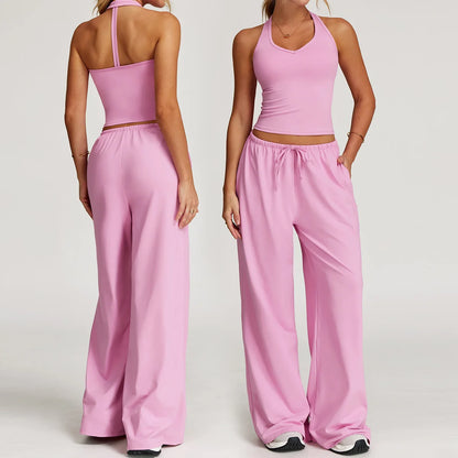 Set 2 Pieces Wide leg straight pants Tracksuit Sports Tank Top