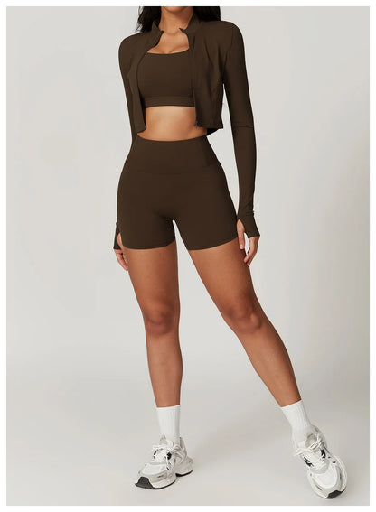 Yoga Set 3PCS  Sports Bra ，Jacket， Leggings