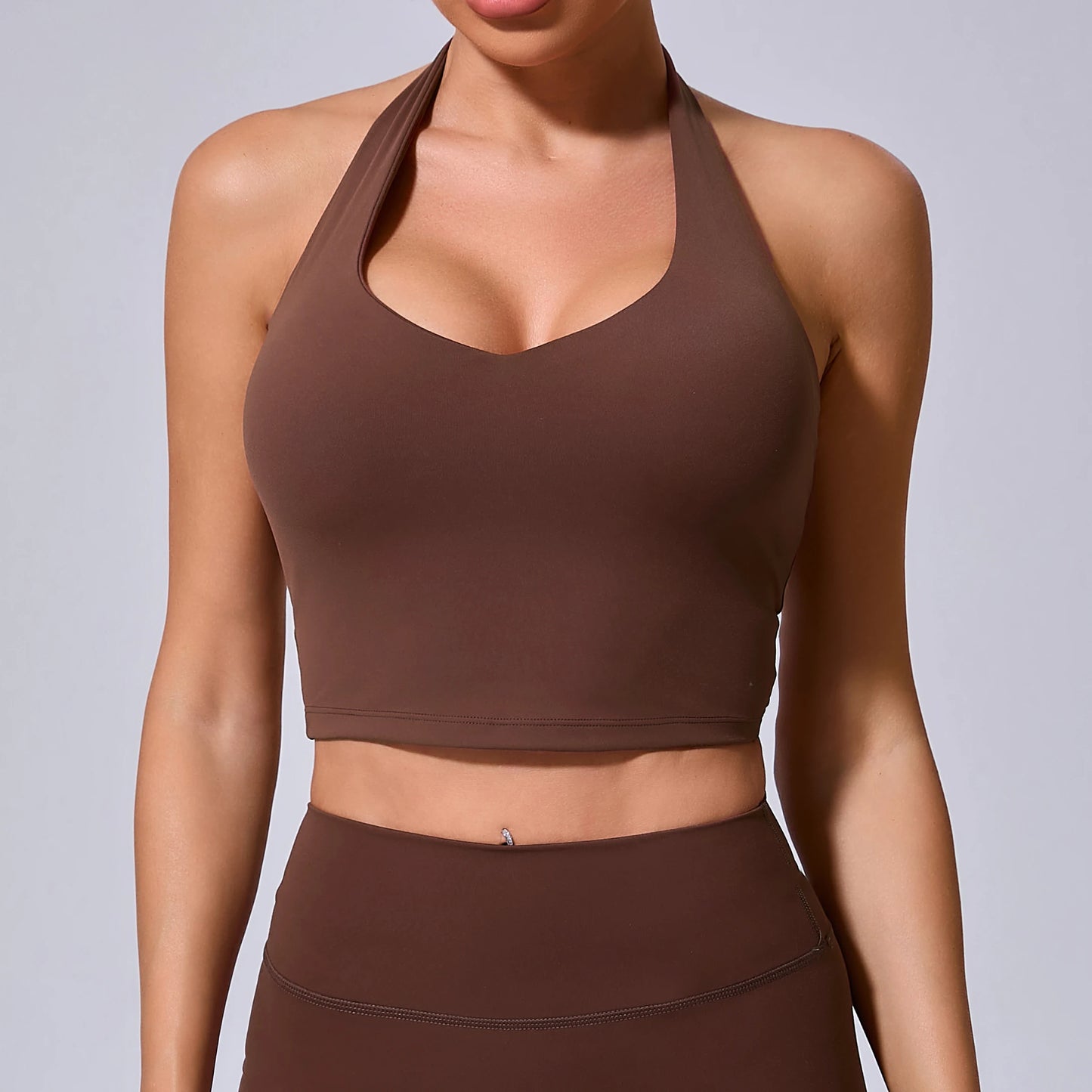 Sports Bra Sexy Hanging Neck High Support Push Up Workout Bra Padded Bralette
