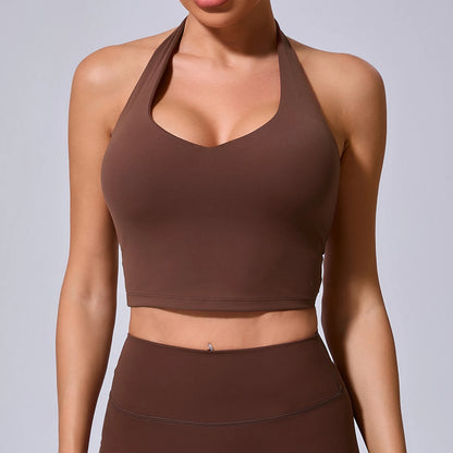 Sports Bra Sexy Hanging Neck High Support Push Up Workout Bra Padded Bralette