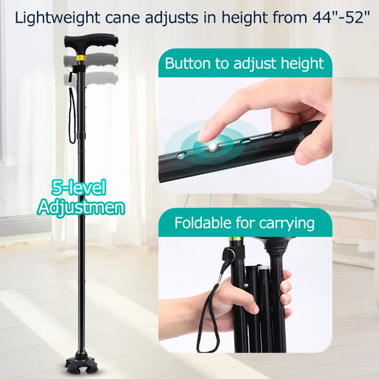 Foldable Walking Cane Lightweight Adjustable Heavy Duty