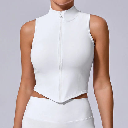 Sleeveless Zipper Sporty  Crop Top Breathable, Quick Dry