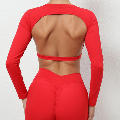 Sexy Long Sleeve Yoga Backless Top