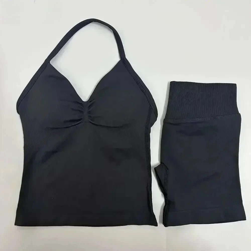 Yoga 2-piece Lace-up Tops and Shorts