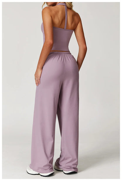 Set 2 Pieces Wide leg straight pants Tracksuit Sports Tank Top