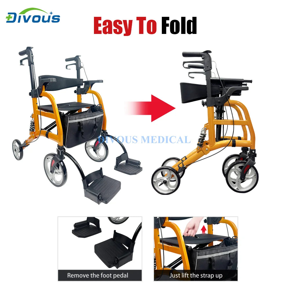 Lightweight Folding Four-wheel Chair Elderly  Walker Rollators With Seat