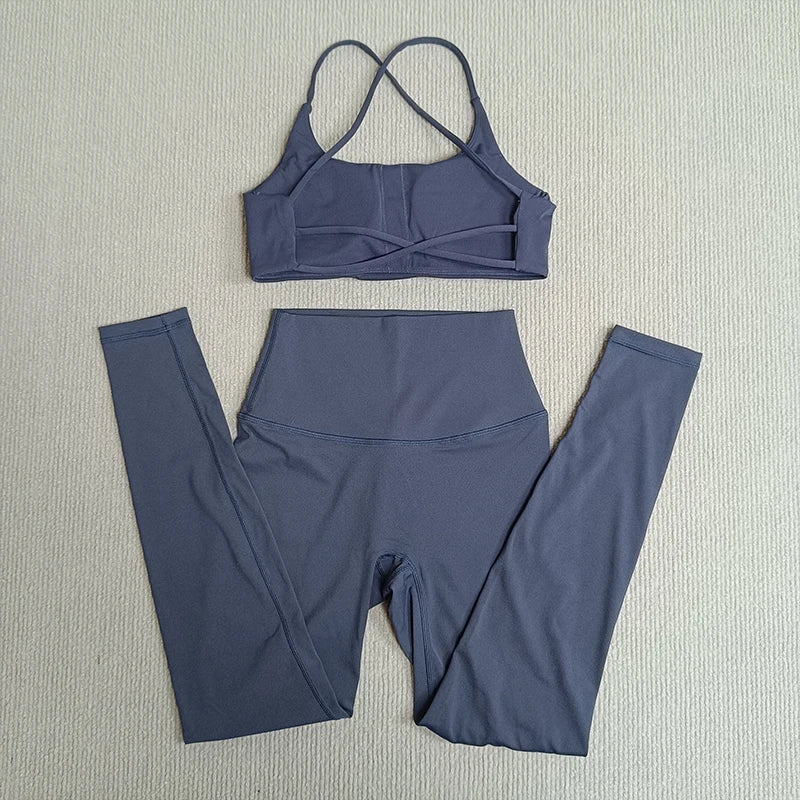 2 Pcs Gym Set Sweat Bra Tops Compression Leggings