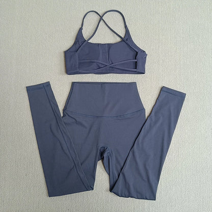 2 Pcs Gym Set Sweat Bra Tops Compression Leggings