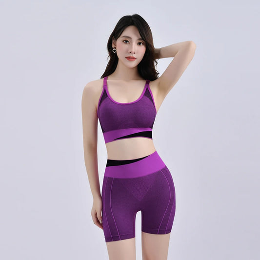 2 Piece Yoga Set Women Running Shorts and Sports  Bra