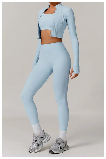 Yoga Set 3PCS  Sports Bra ，Jacket， Leggings