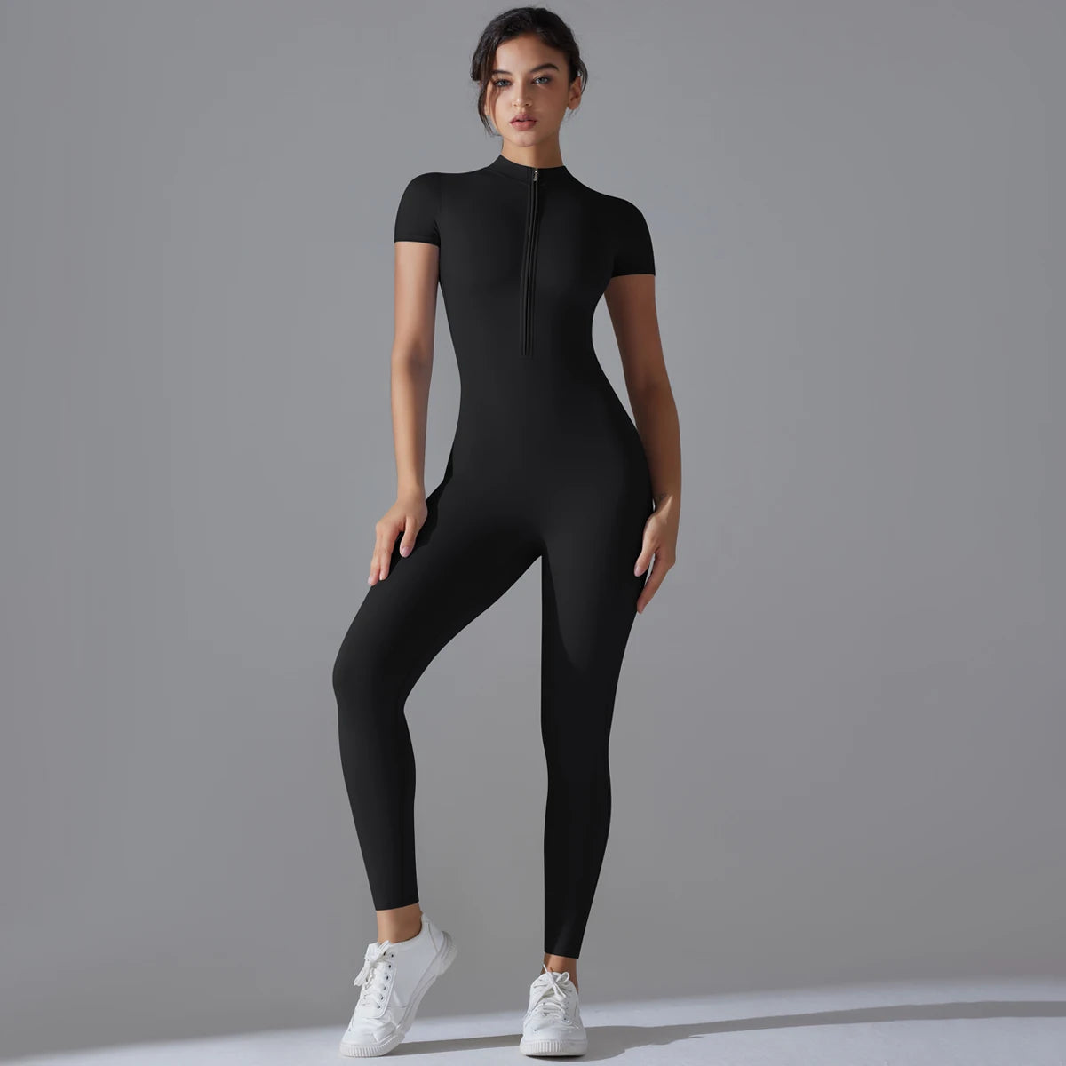 Yoga Set  Jumpsuits One-Piece Suit Zipper Short Sleeve