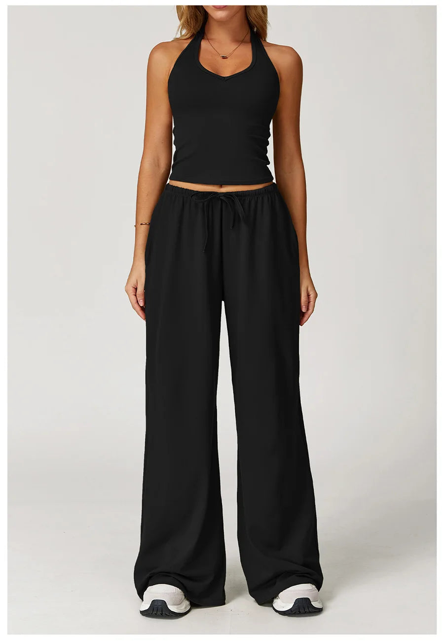 Set 2 Pieces Wide leg straight pants Tracksuit Sports Tank Top