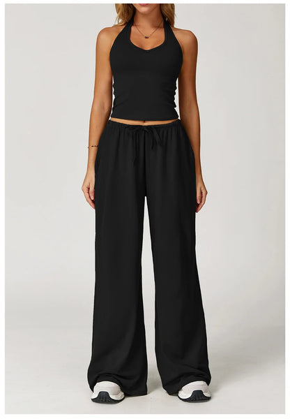 Set 2 Pieces Wide leg straight pants Tracksuit Sports Tank Top