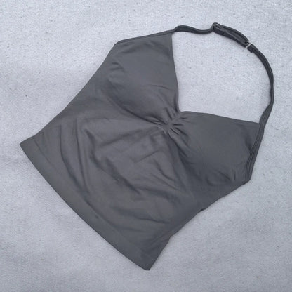 Adjustable Strappy Gym Top Backless Scrunch Bra Removable Cups